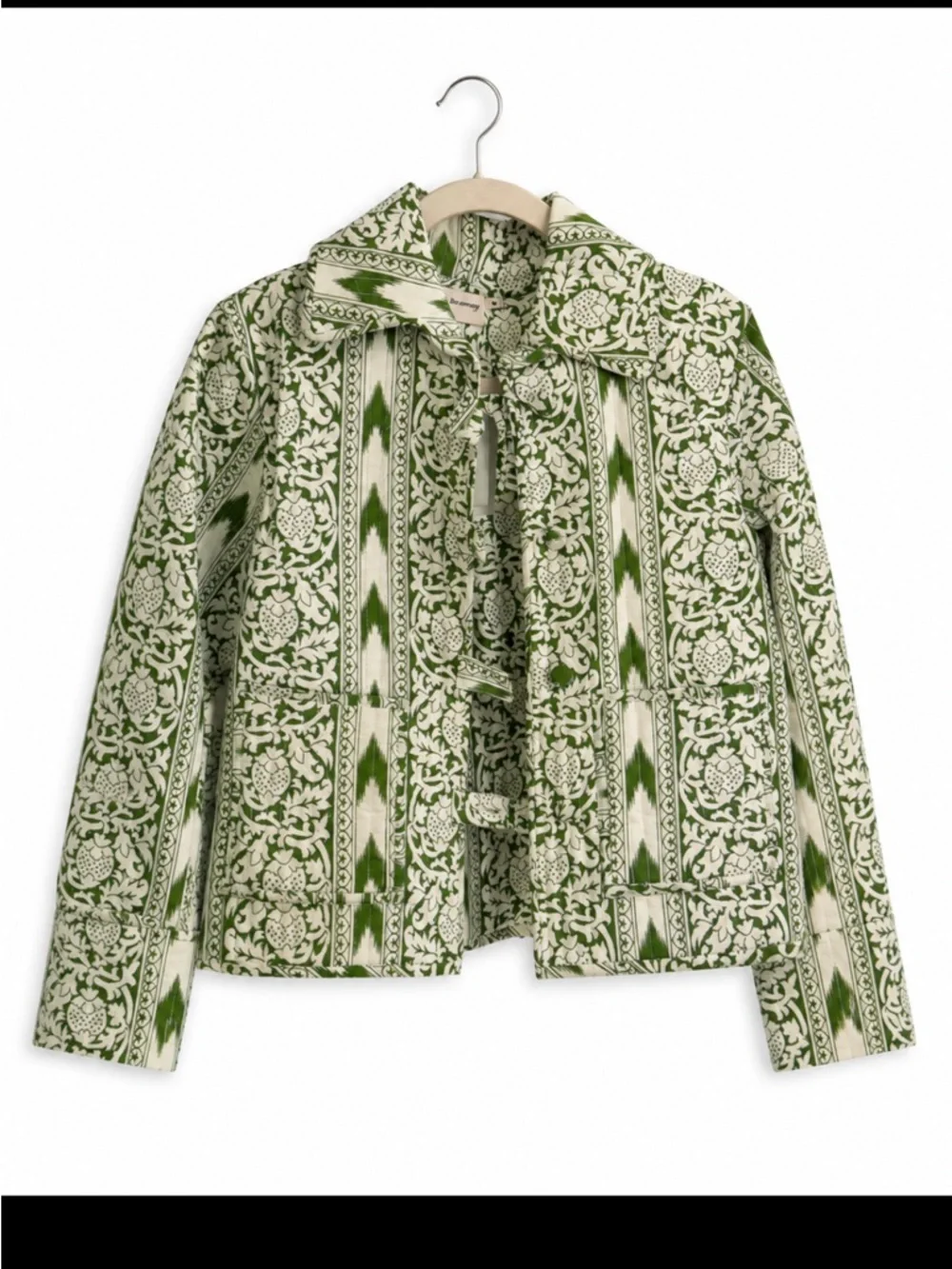 Julia Amory Green White Floral Quilted Jacket Mandarin Collar Size M NWT - Picture 2 of 9
